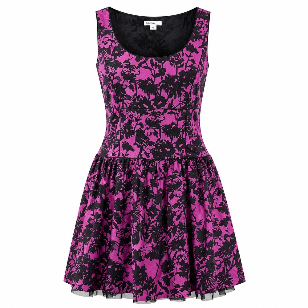 Y2K Kensie‎ Dark Romantic Silk Floral Dress Women Size 12  Whimsigoth Fairycore